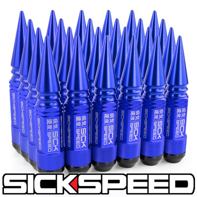 SICKSPEED 24 PC BLUE SPIKED ALUMINUM EXTENDED 108MM 3 PC LUG NUTS 14X1.5 