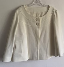 M& Co 80s Ecru Off White Style 3/4 Sleeves Collarless Jacket Blazer Size:16