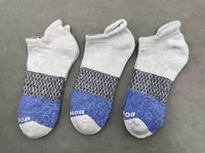 3 Pair Bombas Men's Tri-Block Marl Ankle Sock Size L gray blue