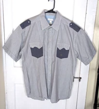 Vintage Diesel Buttoned Snap Sawtooth Pocket S/S 2XL Railroad Stripe Western Y2K