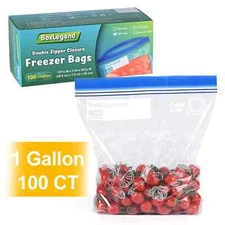 Freezer Bags, Double Zipper, Gallon Size, 100 Count, Reusable Large