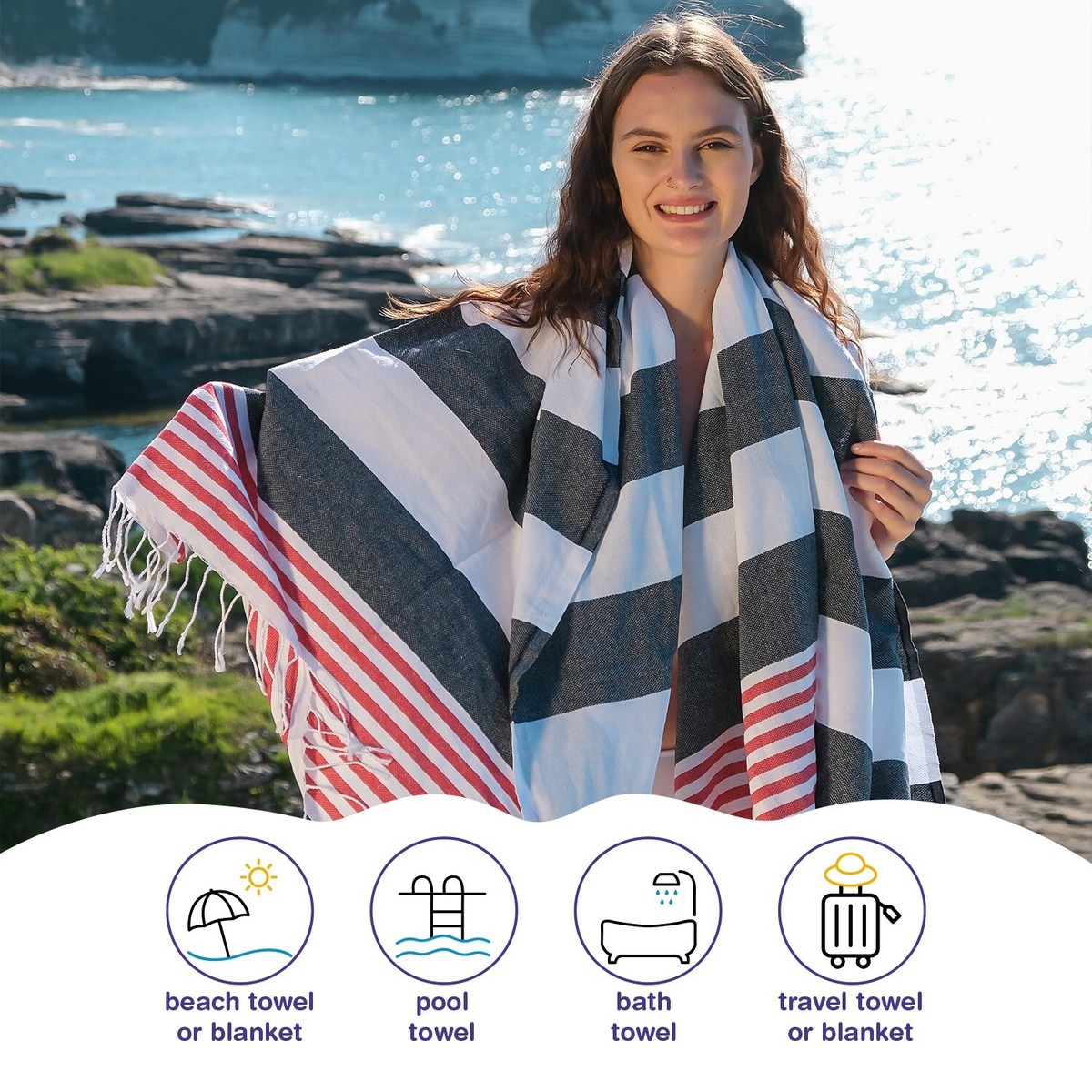 8 Pack Turkish Beach Towels - Oversized Quick Dry Pool Towels, Lightweight Sand Free Towels For Beach, Yoga, Travel 11 thumbnail image