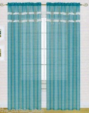 SET OF 2 MANY COLORS Ruffled Two Tone Unique Sheer Voile Panels 60x84 Curtain