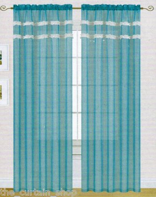 SET OF 2 MANY COLORS Ruffled Two Tone Unique Sheer Voile Panels 60x84 Curtain  