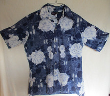 Joel California Men M RARE vintage Disco shirt 70s Navy Polyester Stretch floral