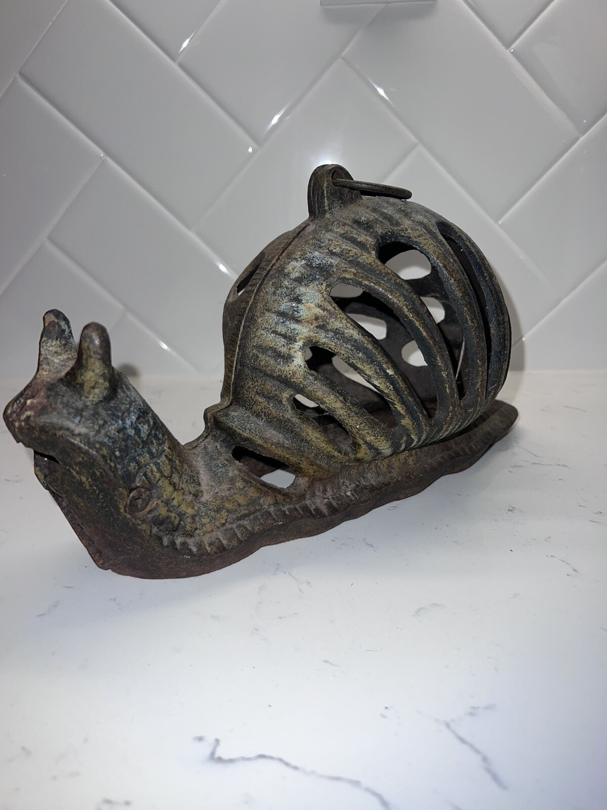 10" Vintage Cast Iron Snail Hanging Garden Lantern Candle Holder
