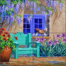 Ceramic Tile Mural Backsplash Senkarik Floral Courtyard Bench Art MSA175