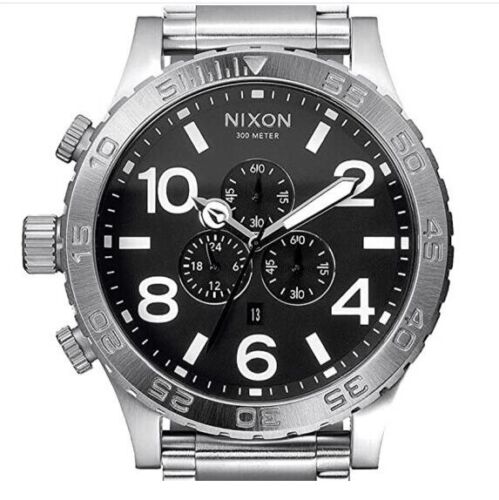 NIXON Watch A083000 NEW 51-30 CHRONO Silver - Black Genuine A083-000 5130 - Afbeelding 1 van 12