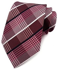 Men's Plaid Check Stripe Ties Pattern Business Formal One Size Maroon Red