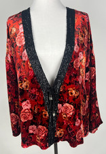  NWT JOHNNY WAS 'Billie Short Kimono Jacket' Velvet/Silk/Sequins - XS, Garnet