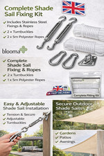 Blooma Sun Shade Sail Fixing Kit 2 Turnbuckles 2 Clips Wall Plate + 2x 5m Ropes