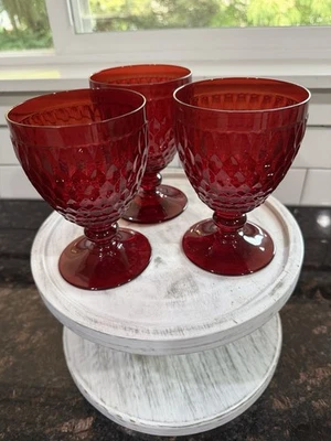 Villeroy & Boch Boston Red 14 Oz Crystal Water/Wine Goblets. Set Of 3 - Image 1 of 4