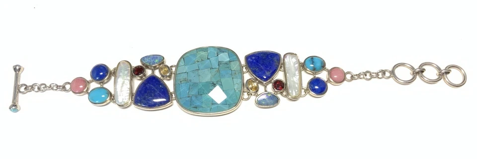 Brazalete de cadena de piedras preciosas surtidas Whitney Kelly de ley 925 8,25 pulgadas KP15 Foto 2 de 4