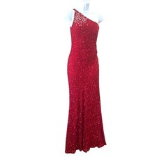 Vintage Scala Red Full Sequin One Should Mermaid Silk Gown Womens 2