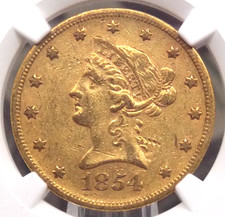 1854 "S" $10 Gold LIBERTY Head Eagle NGC AU53 #010 About Uncirculated ECC&C, Inc