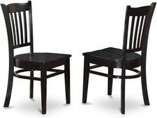 GRC-BLK-W Groton Dining Chairs - Slat Back Wood Seat Kitchen Chairs, Set of 2, B