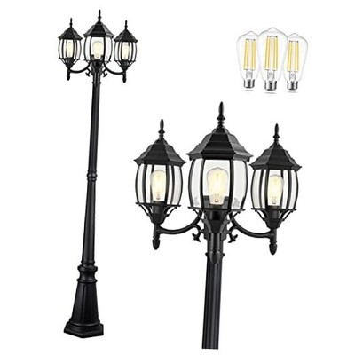  Outdoor Lamp Post Light 3-Head, Classic with Clear Glass Panels, E26 Black