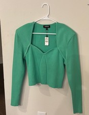Express Womens XL Green Ribbed Crop Top Stree...