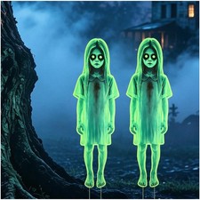 Halloween Yard Decorations Outdoor Scary - 2 Pack Glow in The Dark Ghost Girl...