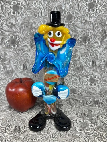 Murano Art Glass Clown Statue Figurine Original Mid Century Label MCM 9" Italy