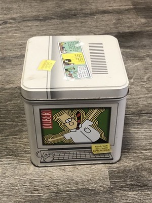 Dilbert Collectable Cookie Tin Box Computer Screen Comic Strips on Sides
