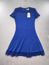 NWT Michael Kors Dress Womens Medium Blue Short Sleeve A-Line Fit & Flare