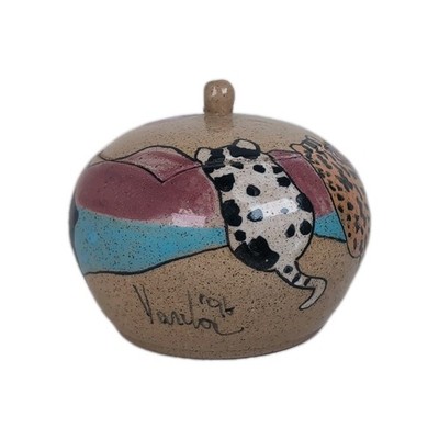 Cat Tails Lidded Jar Pottery Signed Artist Ana Varela 1996 Stoneware Kittys Vint