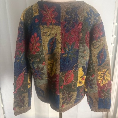 Robert Scott Wool/Silk Blend Red and Blue Cardigan Sweater with Artistic Pattern - Picture 2 of 6