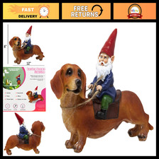 Gnome  Dachshund Garden Statue - Funny Indoor/Outdoor Dog Sculpture for Patio,