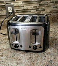 BLACK DECKER 4-Slice Toaster Wide Slot Black Silver TR1478BD Frozen Option MINT