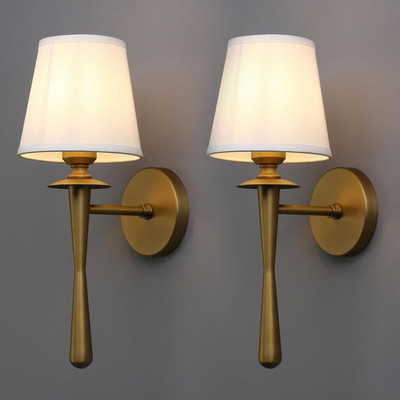 Brass Gold Retro Boho Linen Fabric Wall Sconce Set of 2, Vintage Industrial Anti