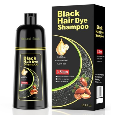 Black Hair Dye Shampoo 3-in-1, Argan Natural Herbal Formula for 100% Gray Hair