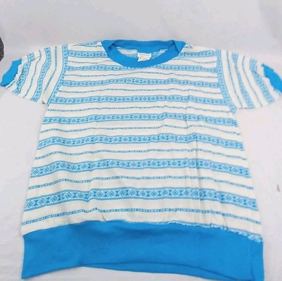 Vintage D.K. Gold By Donnkenny Classics Blue/White Short Sleeve Shirt Size L NWT