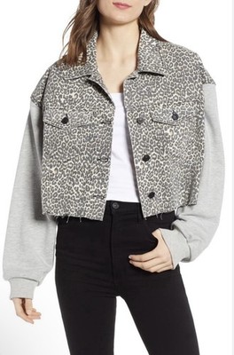 All Saints Anders Mixed Media Cropped Jacket Size XS S Leopard