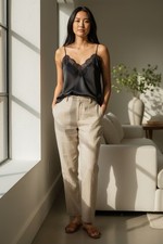 Black Satin Lace Trim Quiet Luxury Sexy Camis...
