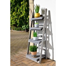 4 Tier Ladder Wooden Plant Stand Ideal For Your Favourite Flower & Plants - Grey