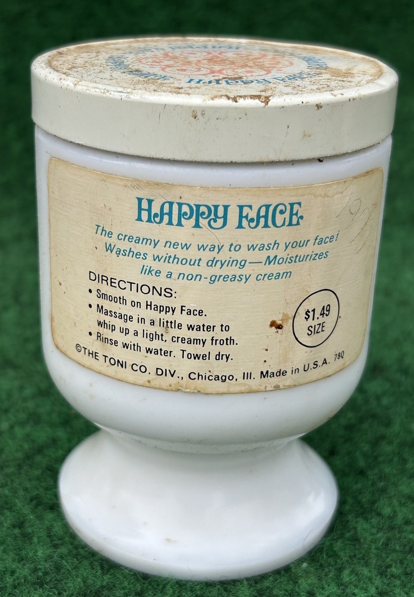 7 Oz Vintage Gillette Happy Face Facial Washing Cream Milk Glass