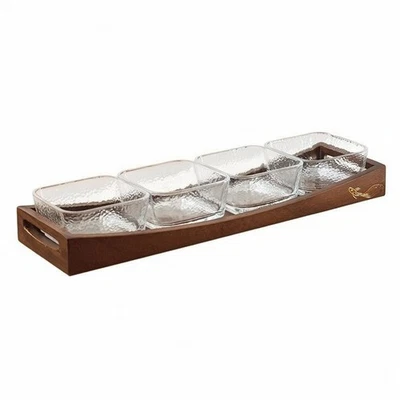 Wood Snack Tray with Glass Bowls Separated Appetizer Platter with Bowls Compact - Bild 1 von 4
