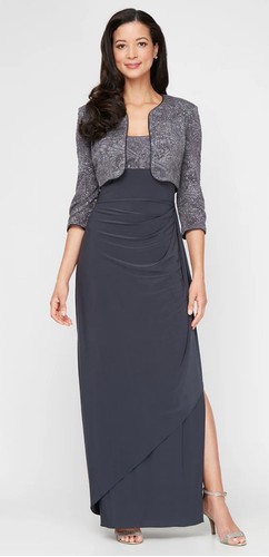 Abito Alex Evenings in maglia jacquard glitter e jersey opaco con giacca bolero 18 - Foto 1 di 12