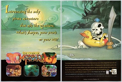 Vintage Print Ad 1998 Curse Of Monkey Island PC Game Original Promo Poster Art