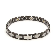 Tungsten Carbide Ceramic 2-Tone Black  Rhombus Facets Magnetic Therapy Bracelet
