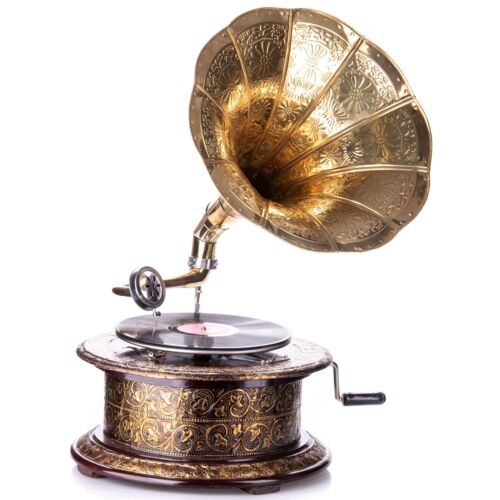 Nostalgie Grammophon Gramophone Schellackplatten Trichter  goldfarbe Antik-Stil - Bild 1 von 2