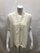 H by Halston Short Sleeves Knit Top with Chiffon Drape Front Bone Small Size