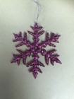 Pink ICED  HANGING CHRISTMAS SNOWFLAKE ORNAMENT WITH Pink GLITTER 5” X 5 & 3/4”.