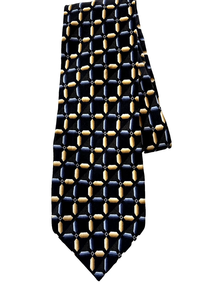 Corbata Haggar 100 % seda para hombre dorada - cuadrados azules en negro 62x3 3/4" Foto 3 de 4