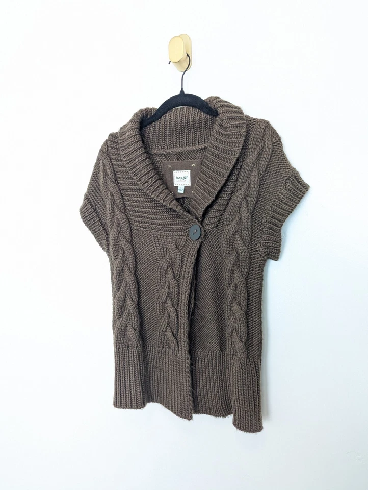 Kenji Handknit Sweater Womens Size S Brown Wool Alpaca Short Sleeve Cable Knit - Image 2 of 4