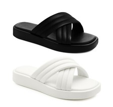 Womens Slip On Sandals Flat Platform Sole Fashion Sliders Ladies Crisscross Mule