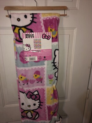 Hello Kitty Easter Spring Pink Plush Throw Blanket 50x70in New with Tags