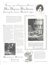 1929 Maxwell House Coffee Vintage Print Ad Mrs Douglas MacArthur Military