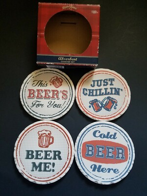 Limited Edition Absorbent Coaster Set Cold Beer Here Just Chillin NEW